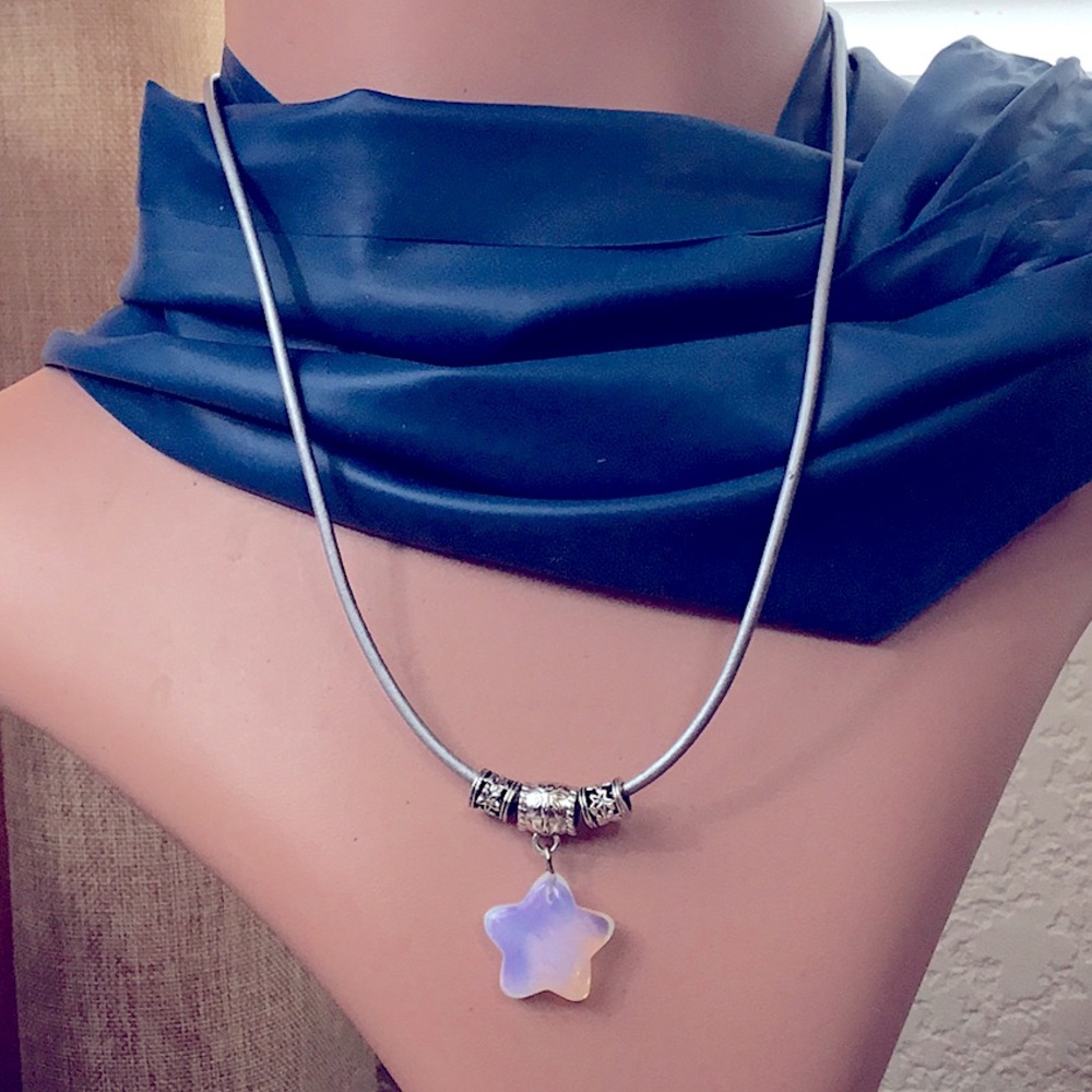 Unisex Moonstone Star Metallic Leather Necklace